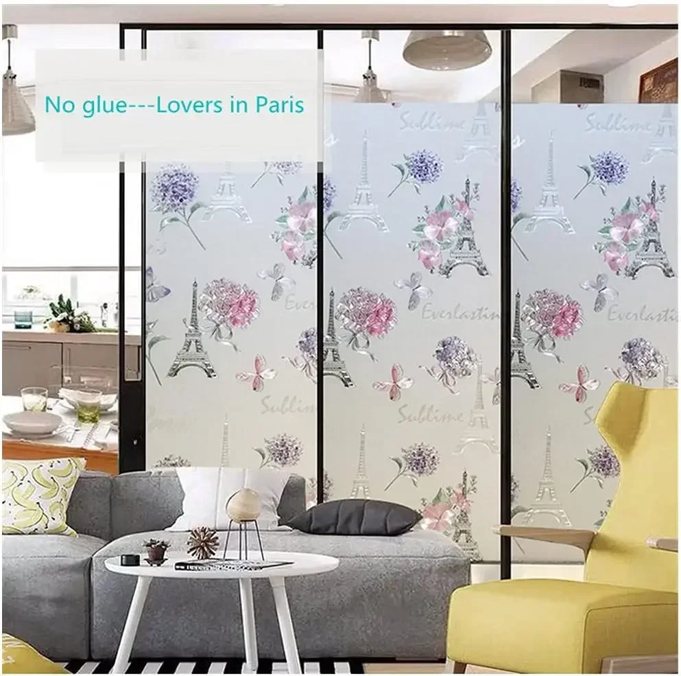 Pastoral American Window Film 3D Sunscreen Blackout Glass Stickers Balcony Bathroom Privacy Decorative Static Film