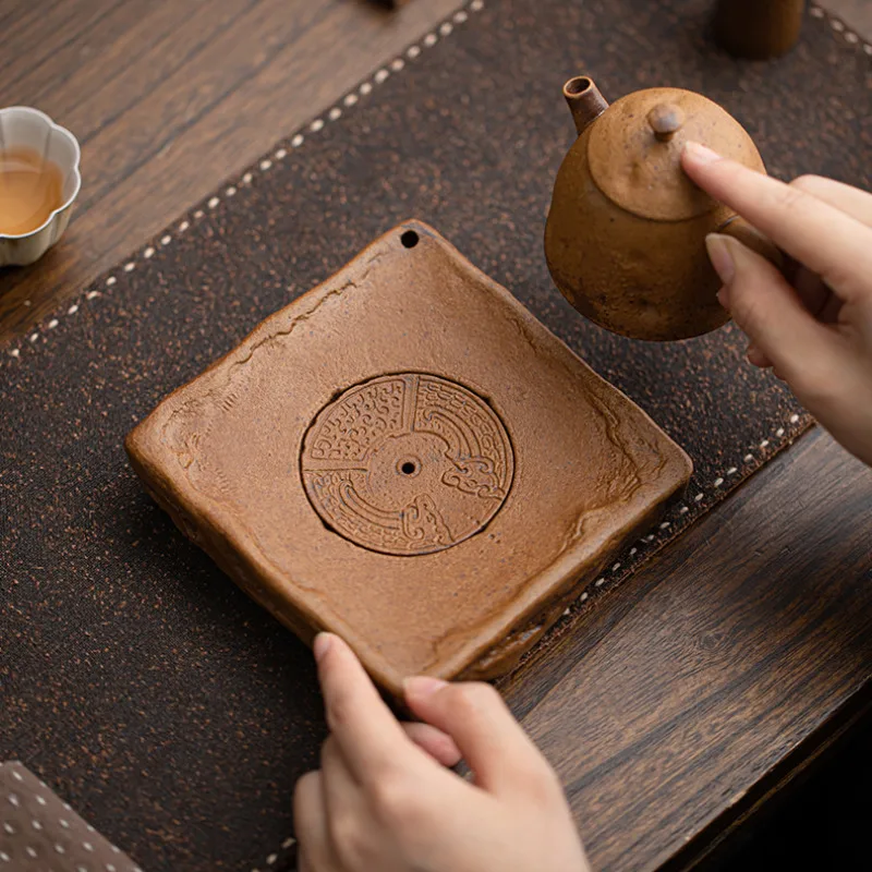 Sauce Glazed Water Storage Pot Bearing Holder Handmade Rough Pottery Dry Soaking Table Household Teaware Support Kung Fu Teaset