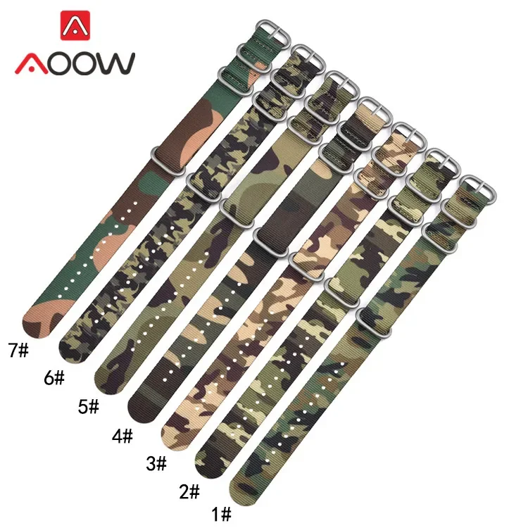 Durable Camo Military-Style Nylon Watch Band with Stainless Steel Buckle