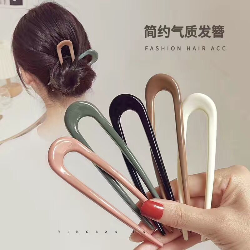 1Pc Women Hair Clip Pins Korean Style Solid Color Hair Stip Minimalist U Shape Girls Hair Bun Maker Headwear Styling Tools