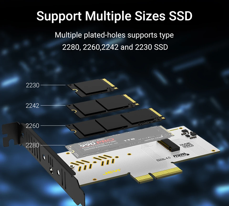 JEYI VolleyStar-PRO Heat Sink Heatsink M.2 for NVMe SSD for NGFF TO PCIE X4 Adapter M Key Port Card PCI-E 3.0 x4 Full Speed