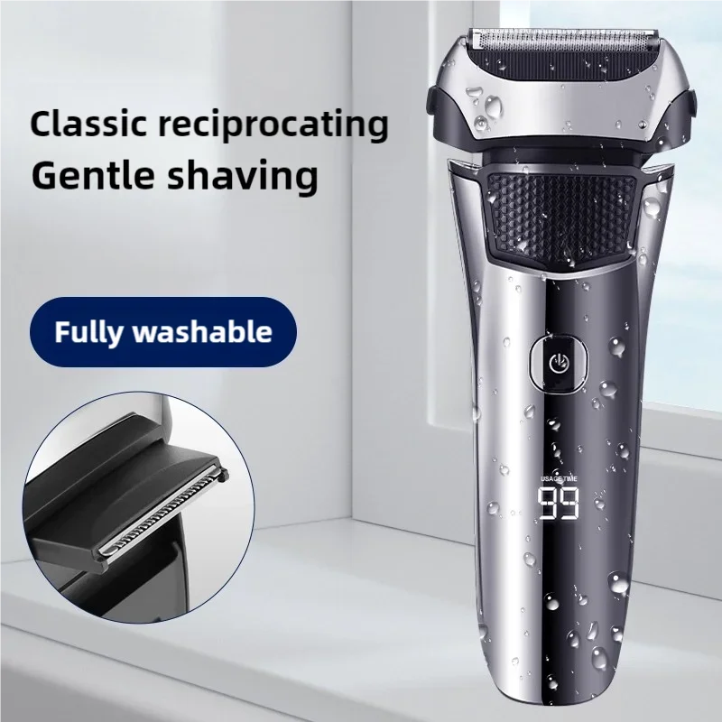 Professional Convenient Men's Electric Pomade Razor, 3-Blade Washable Body Razor, Sideburn Trimmer, Electric Reciprocating Razor