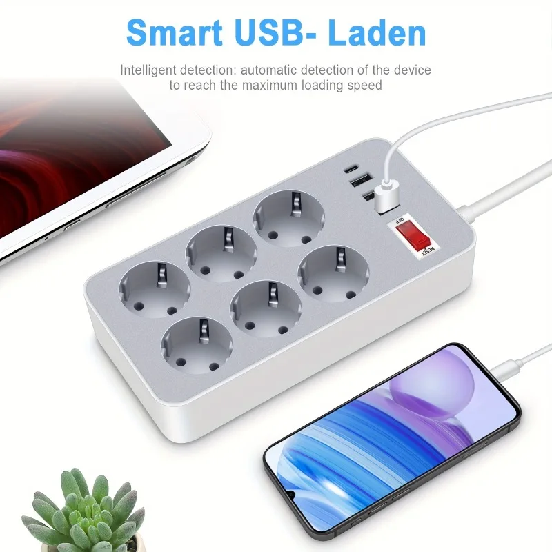 10-in-1 Power Strip with Surge Protection EU Plug AC Outlets Multitap Socket Extension Socket Adapter
