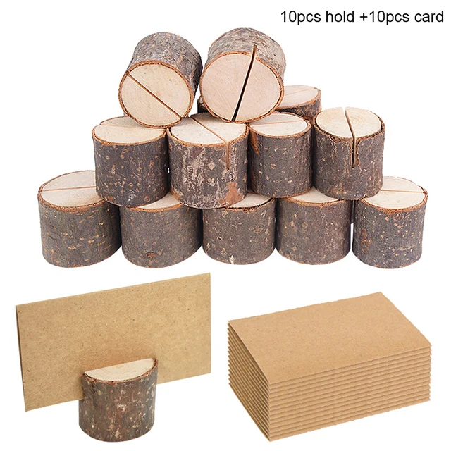 10pcs Natural Wooden Place Card Holders Stand Card Photo Clip Holder Rustic Wedding Decorations Party Table Number Name Sign 10pack holder card