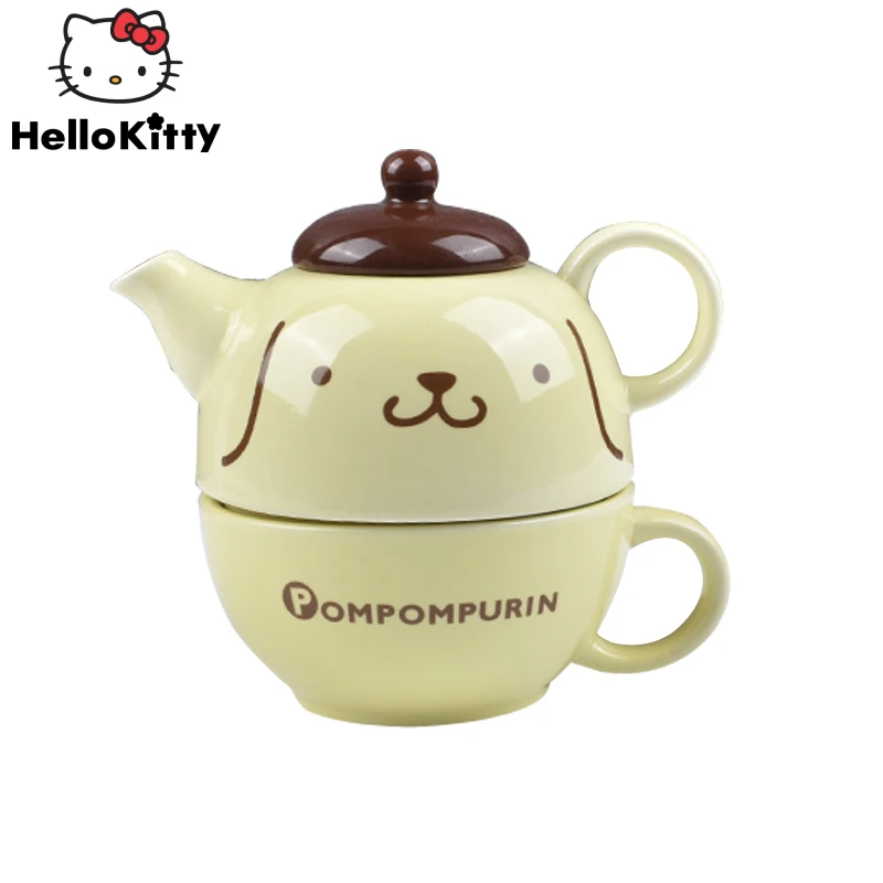 

Kawaii Sanrio PomPomPurin Ceramic Cup Double-Deck Teapot Lovely Pom Purin Bowl Gifts For Kids Action Figure Toys Safe Material