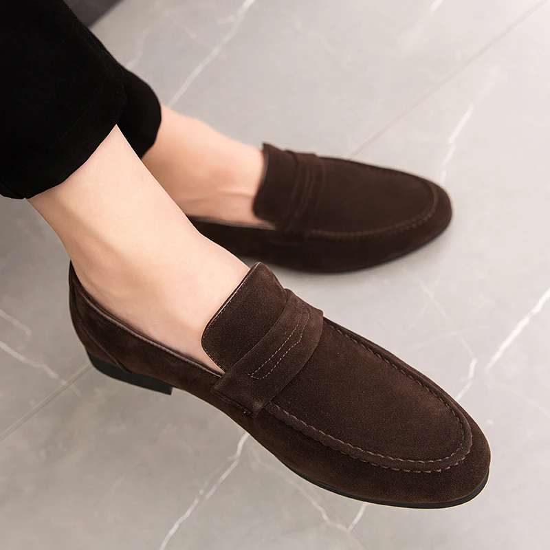 Spring Casual Genuine Leather Suede Loafer Shoes Mens Soft Trends Nightclub Shoes Man Moccasins Footwear for Man Fashion Flats