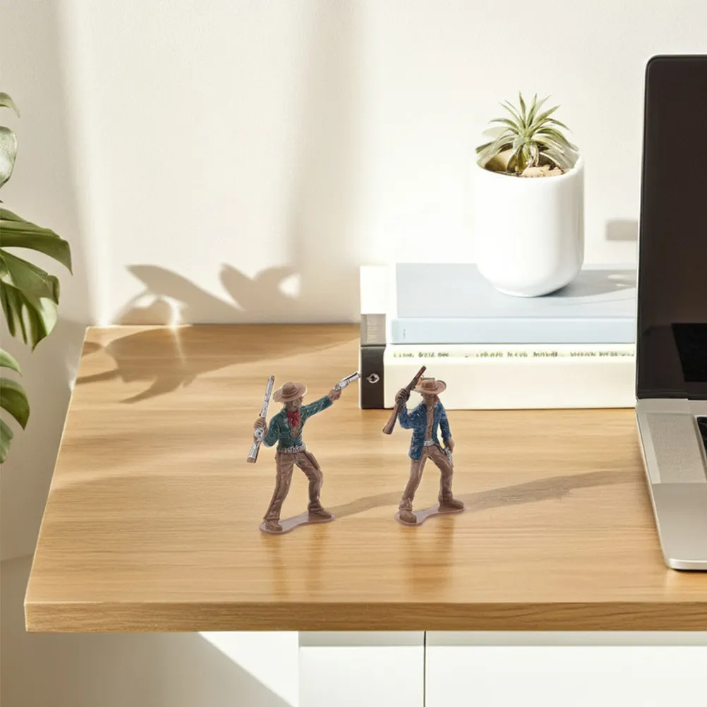 12Pcs 서부 카우보이 피규어 복잡한 디자인 교육용 플레이 세트 어린이 파티 장식 플라스틱 와일드 웨스트 미니어처