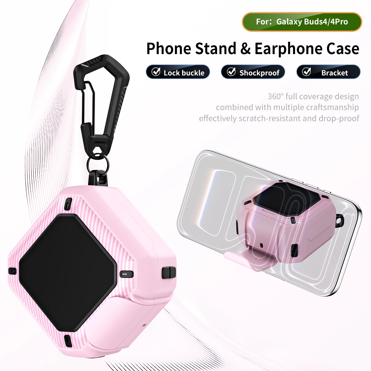 Compact Shockproof Carbon Fiber Earbuds Case with Carabiner & Security Lock