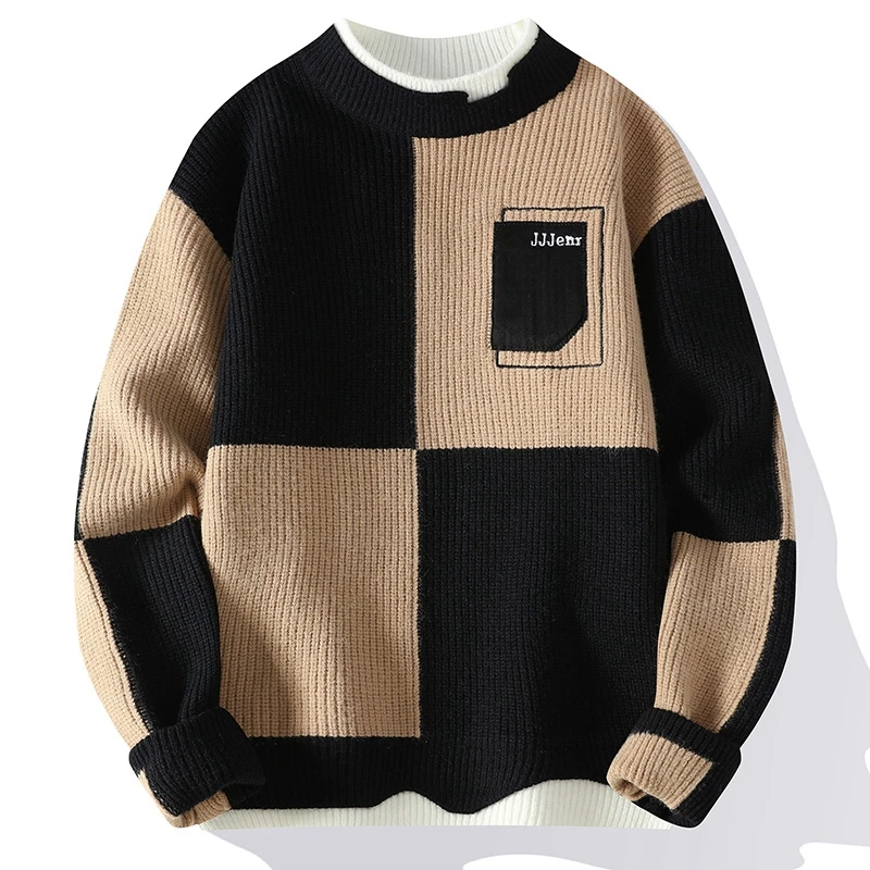 Pull Homme 2024 New Fall Winter Handsome Patchwork Sweater Men Top Grade Fashion Mens Sweaters Thick Warm Mens Christmas Jumper