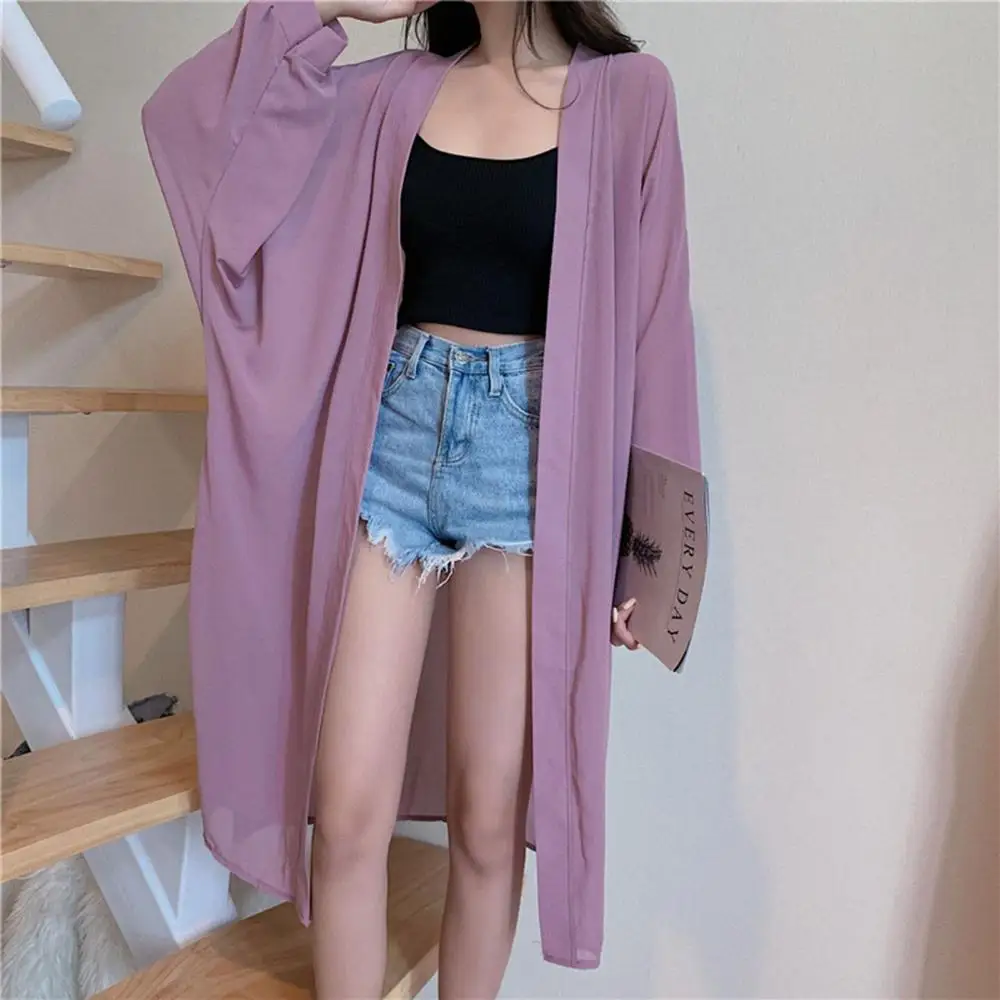 

Women Summer Long Batwing Sleeve Solid Color Anti Sun Thin Cardigan Midi Knitted Coat for Going Out Casual Solid Female Tops