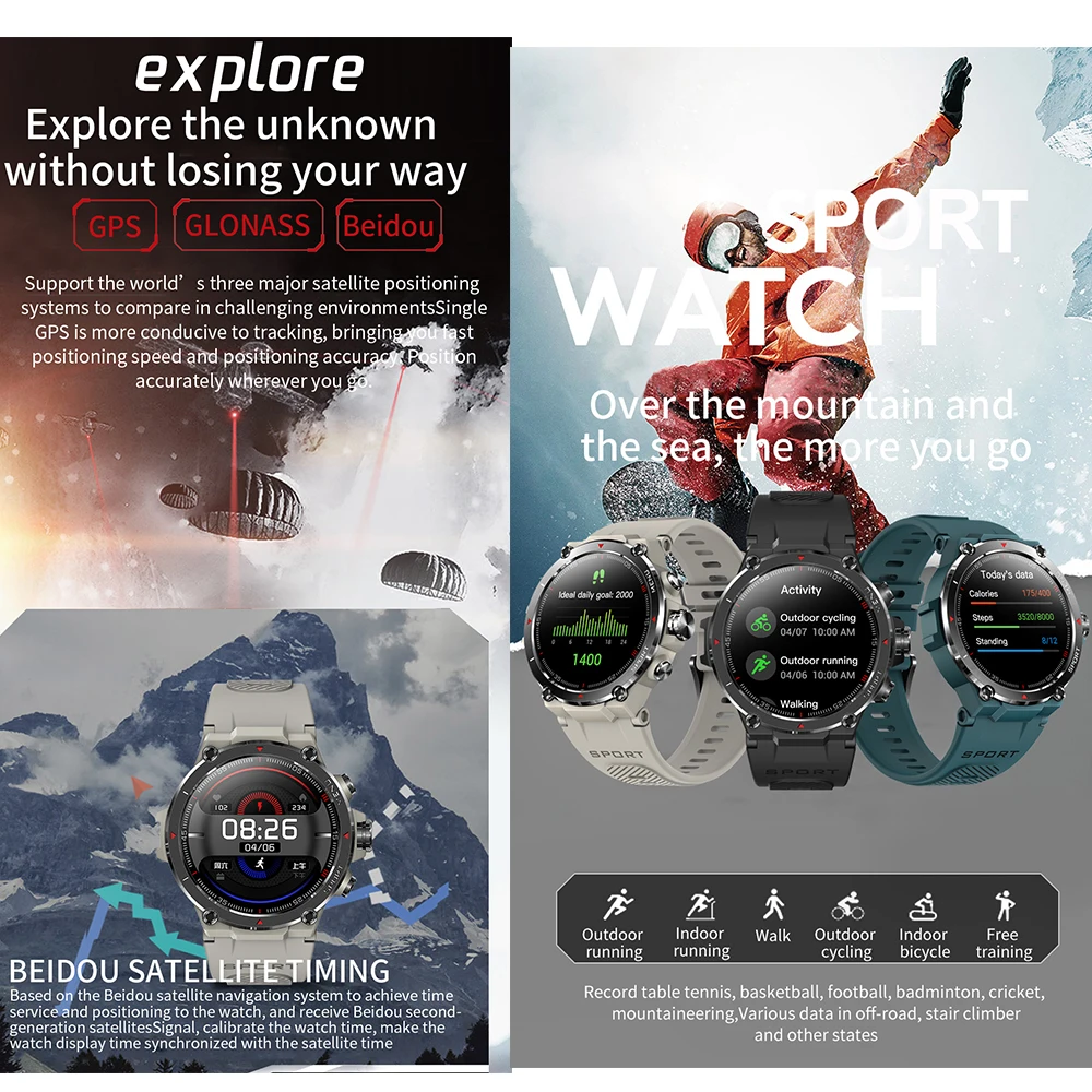 ο  1.3 ġ 360 * 360PX HD AMOLED ȭ Ʈ ġ GPS Galileo Beidou ġ  300mAh  ƮϽ Smartwatch