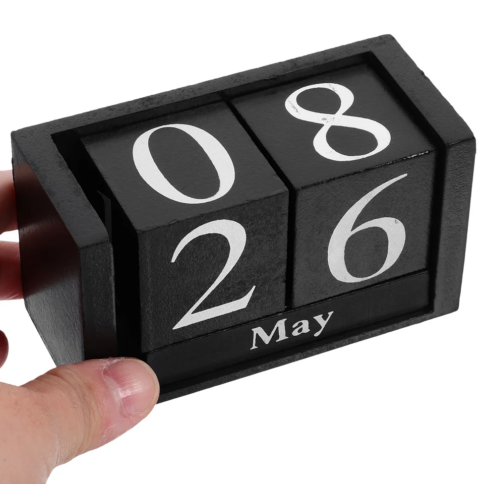 Elegant Wooden Perpetual Calendar Block Desk Decor