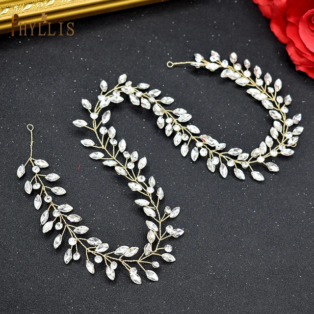 A425 Vintage Wedding Tiaras and Crown Boho Wedding Headband Handmade Bridal Headwear Head Jewelry Rhinestone Women Headpieces A274-G 50CM