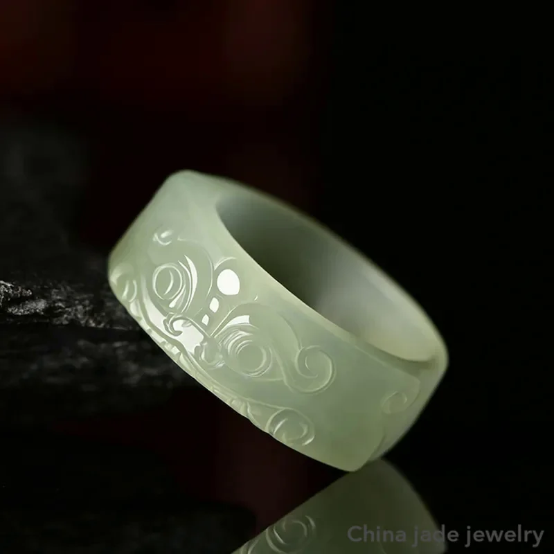 

Natural hetian green jade ring hand-carved jadeite jade women men rings natural stone real jade jewelry jade gift jewelry
