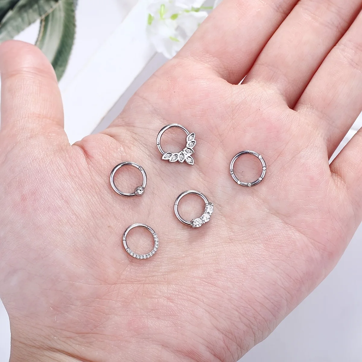 Anillos de aro de nariz de acero inoxidable 316L, joyería de cartílago para Piercing Daith Helix Tragus, tabique con bisagras CZ, 1-5 piezas, 16G