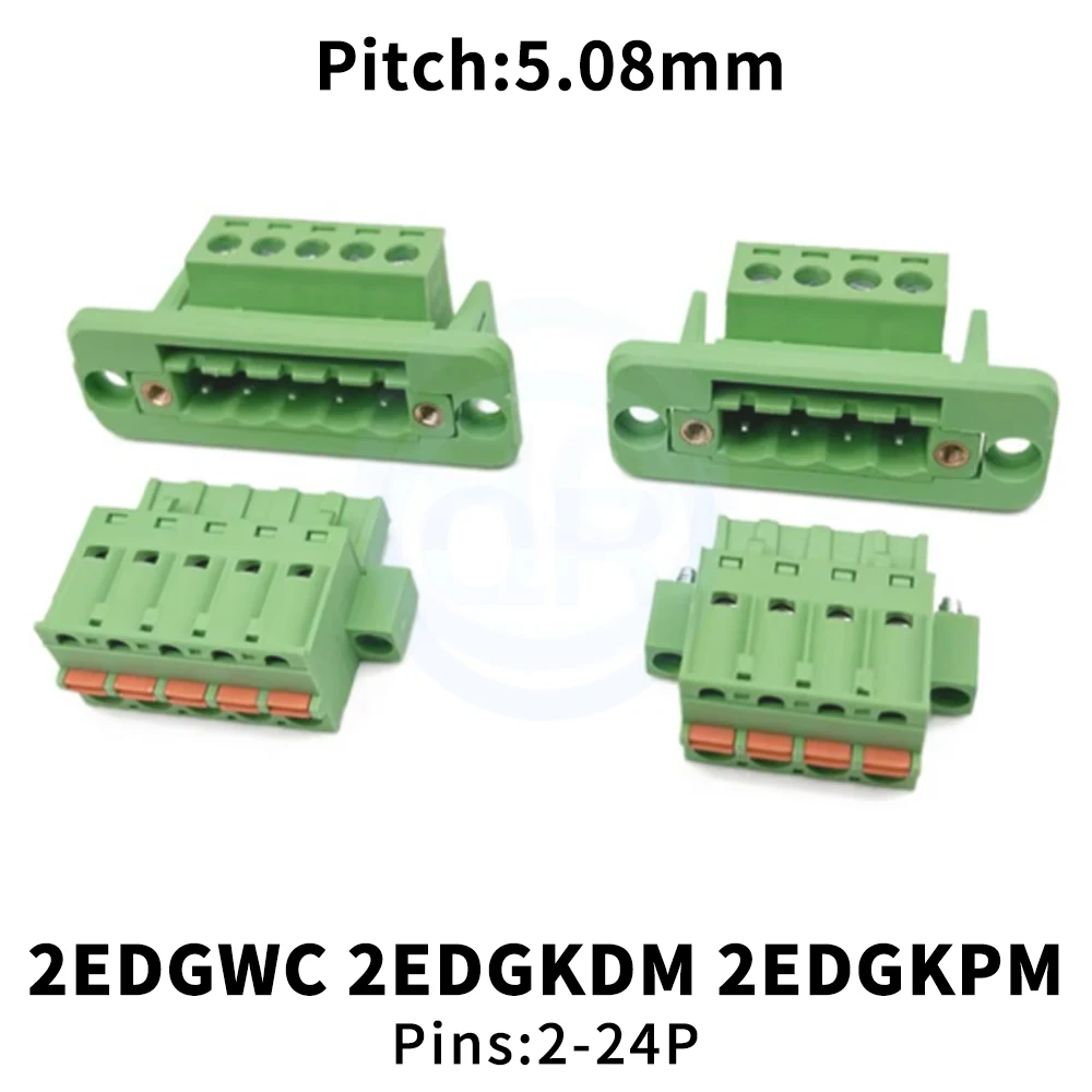 (5 Sätze) KF 2EDGKDM + 2EDGKPM + 2EDGWC 5,08 mm lötfreie Durchgangsklemme 15EDGWC Flansch-Befestigungsrahmen-Federstopfen 2 ~ 24-polig
