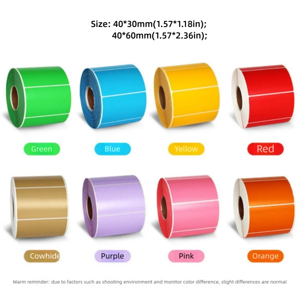 500/800PCS 여러 가지 빛깔의 감열지 직사각형 40*30mm 40*60mm 자체 접착 라벨 강력한 점도 방수 라벨 스티커