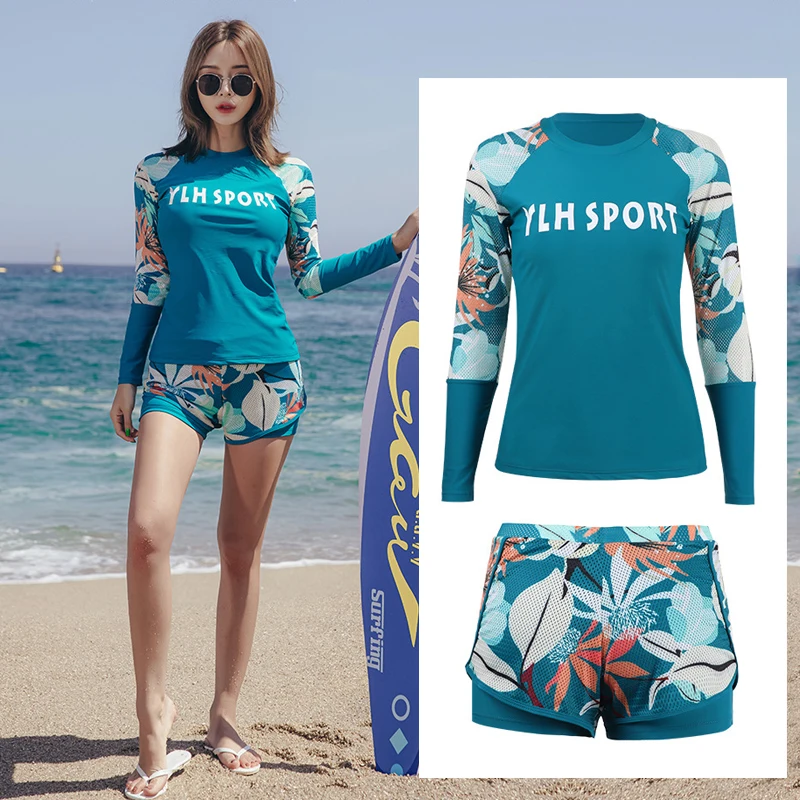 Two-piece set Women Rash Guard Long Sleeve Shirt Trunks Bathing Suit with  Built in Bra Swimsuit for Surfing Swimming Snorkeling - AliExpress