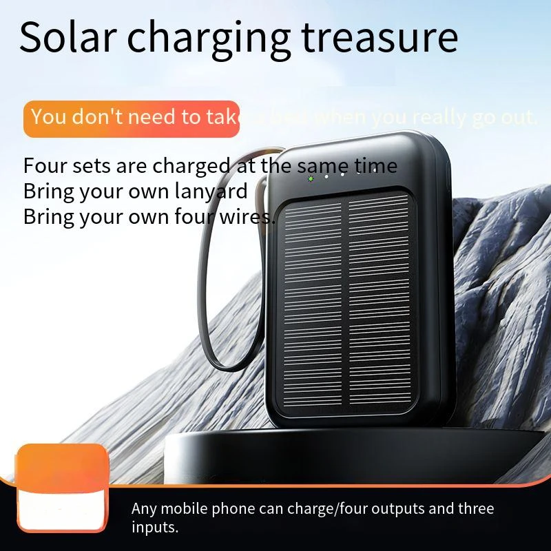 Solar Battery Charger Solar Power Bank with Cable and Flashlight 20000mAh Small Portable Mobile Power Bank Phone Charger