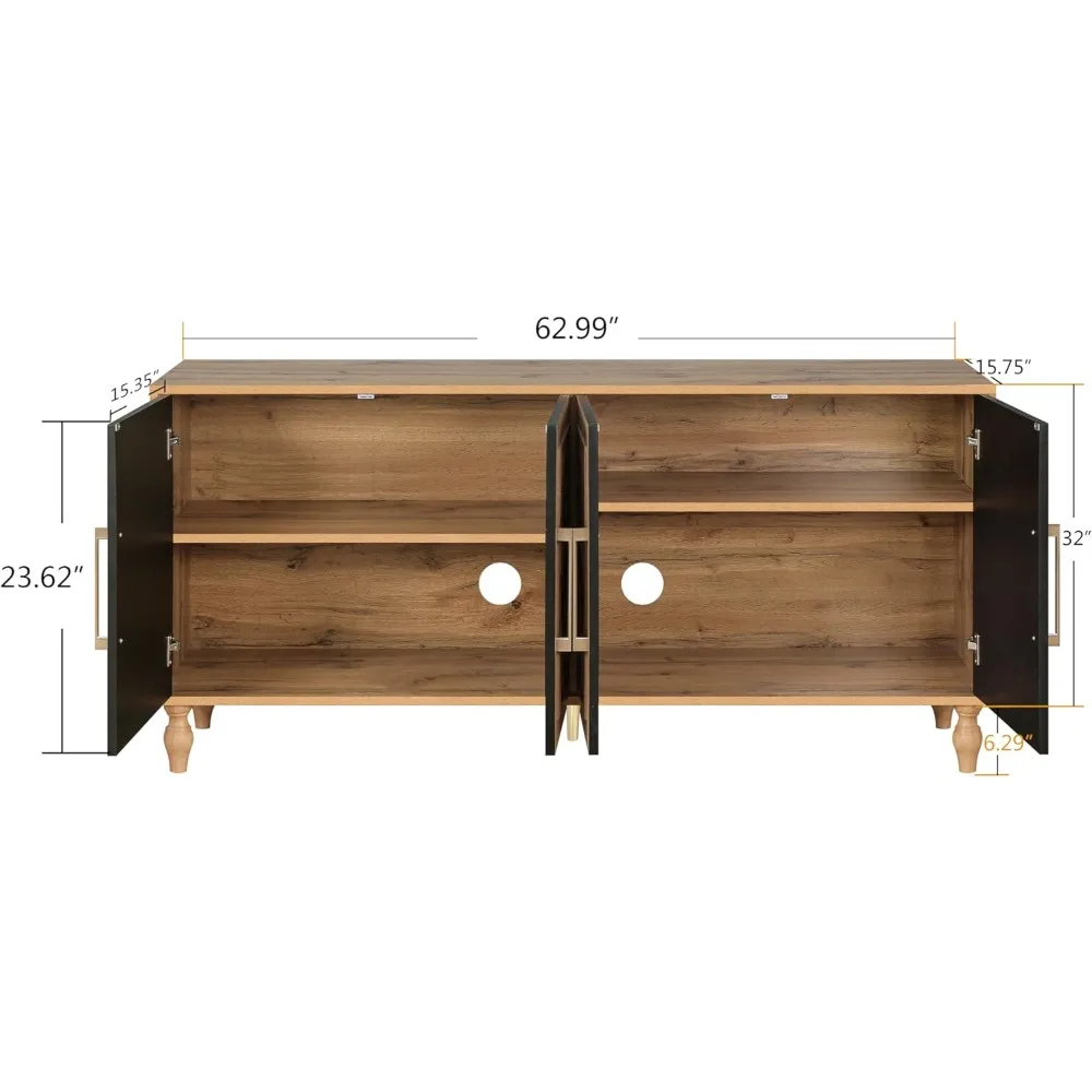 Farmhouse Sideboard Buffet Cabinet Accent Storage Cabinet with 4 Carved Flower Doors and Metal Handless, TV Stand Console Table 2