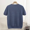 Spring Summer Men's Short Sleeved Pure Wool T-Shirt Sweater O-neck Solid Color Loose Pullover Knitted Sweater Casual Top 3