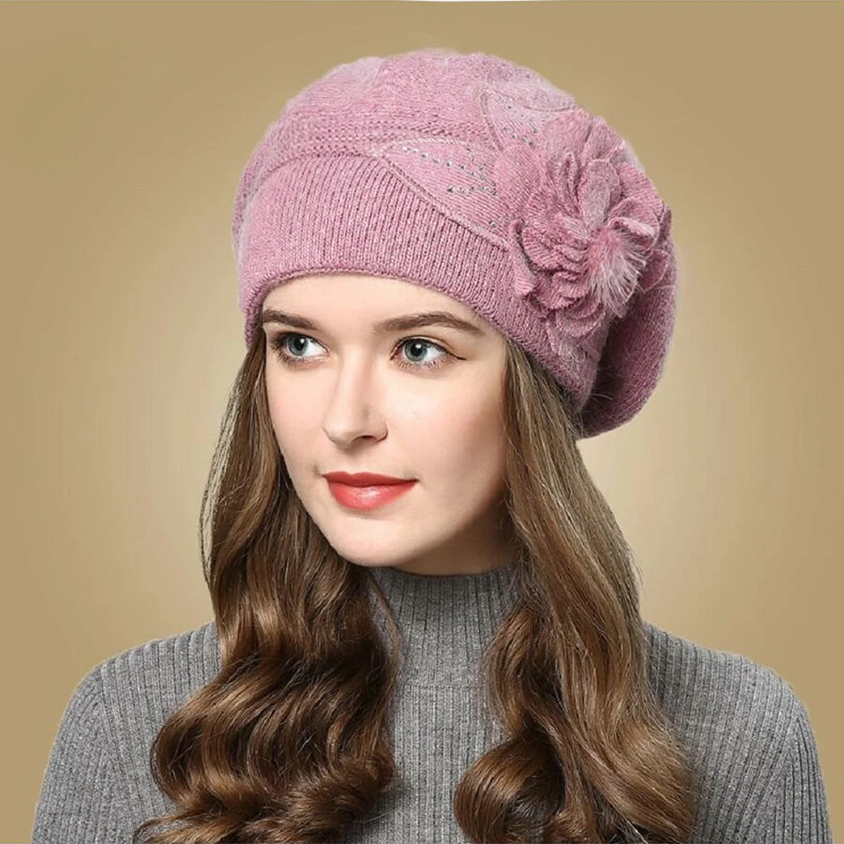 Autumn Winter Korean Edition Fashion Versatile Rabbit Hair Knitted Wool Hat for Women Thickened and Plushed Warm Ear_voghion.com