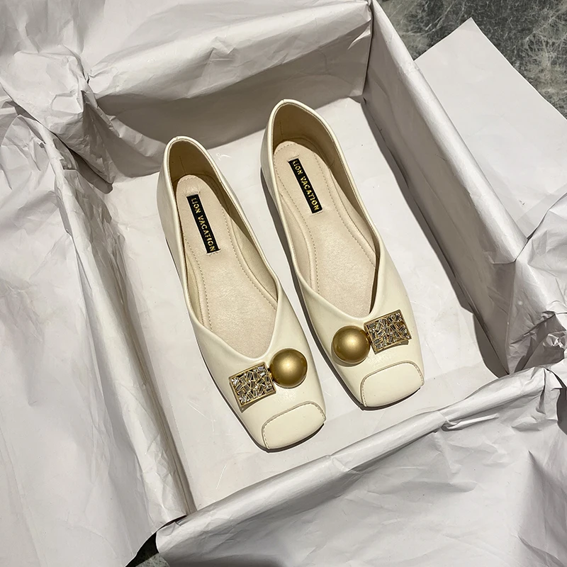 

Женские офисные туфли на плоской подошве, повседневные туфли-лодочки в клетку с квадратным носком и металлическим украшением, размеры 31-46, новинка 2023