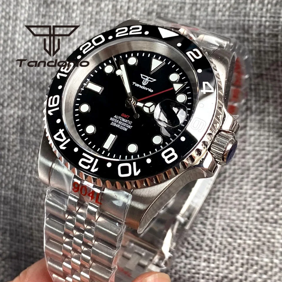 sale【Tandorio】ノーロゴ NH34a搭載 GMT腕時計　ブラック Tandorio Skx Watch NH34A GMT 200m Diving watch 37mm Ceramic Bezel