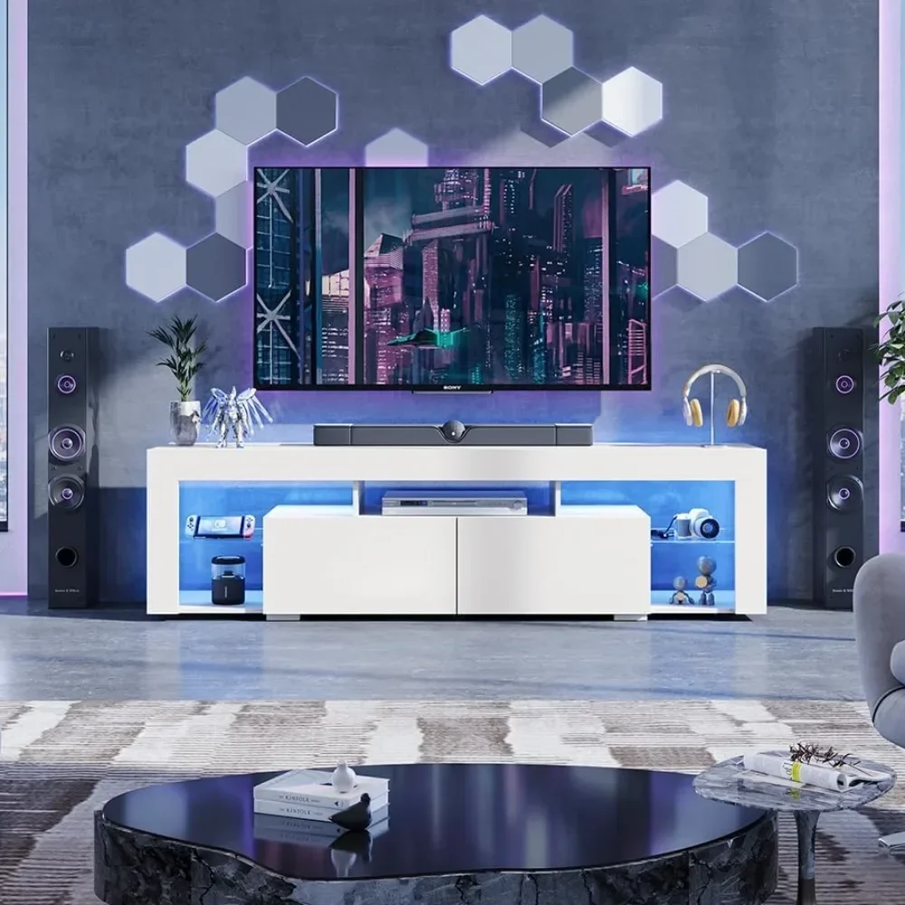 63 Inch TV Stand LED Entertainment Center for 60 to 70 Inch TV Modern TV Console with 2 Drawers for Living Room