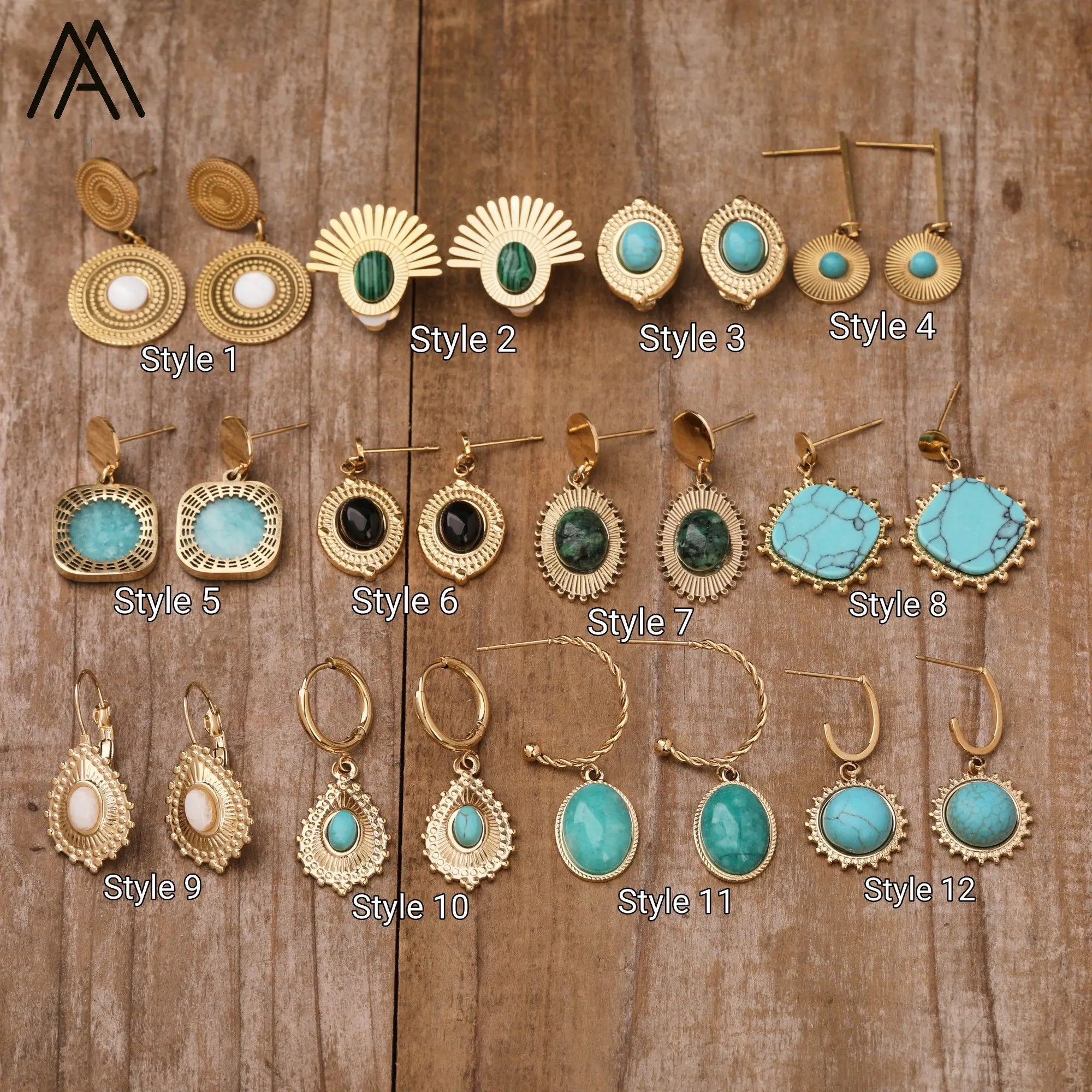 Böhmen Punk Ohrringe für Frauen Vintage Heils tein Türkis Edelstahl Schmuck Ohr stecker