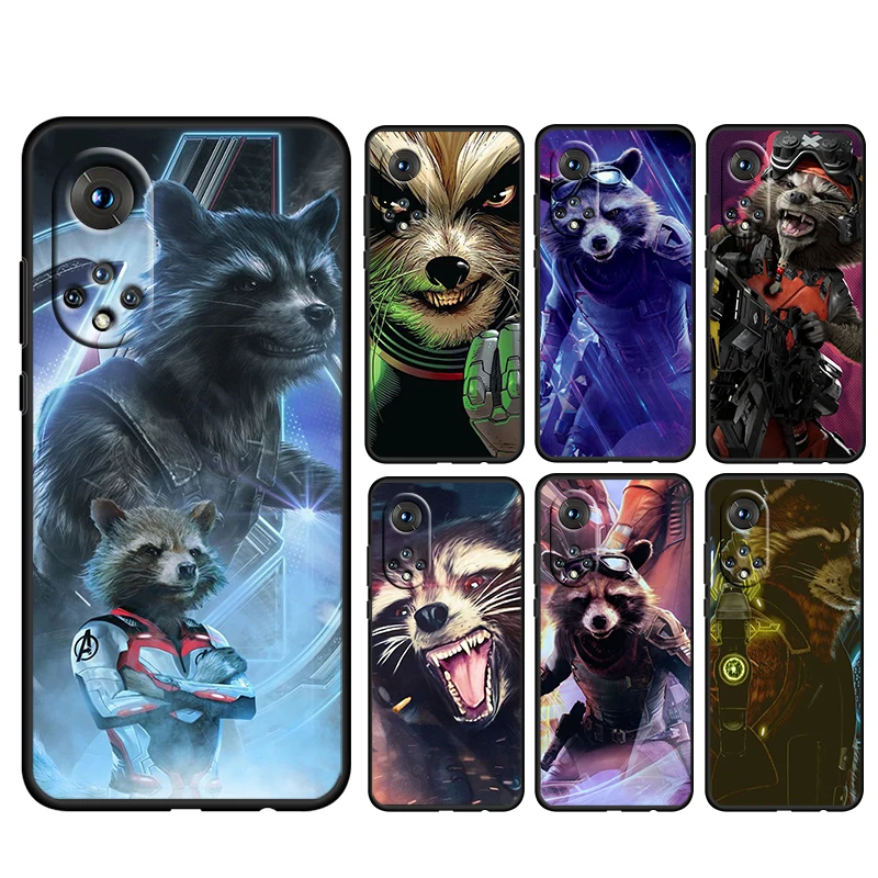

Marvel Rocket Raccoon Cute For Honor 60 50 30 20 20S 10 9 9X 9A 8A Pro Plus Lite 4G 5G Soft Silicone Black Phone Case
