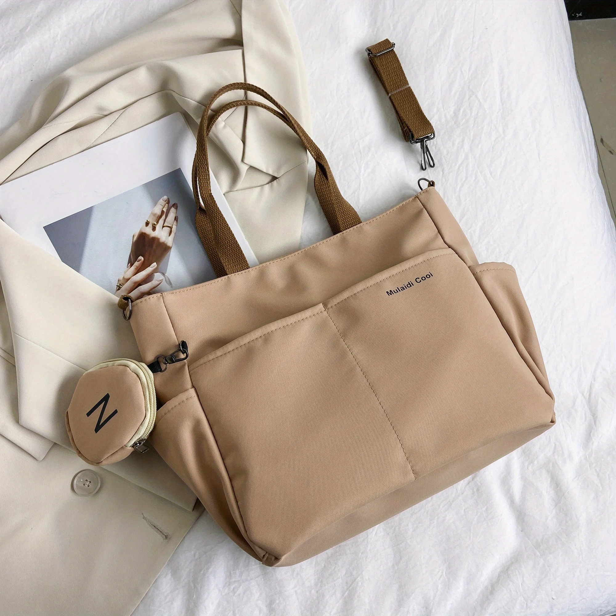 New Women's Bag, Casual Retro Tote Bag with Nylon Shoulder Strap, Large Capacity Multi-Layer Crossbody Bag and Round Coin Purse