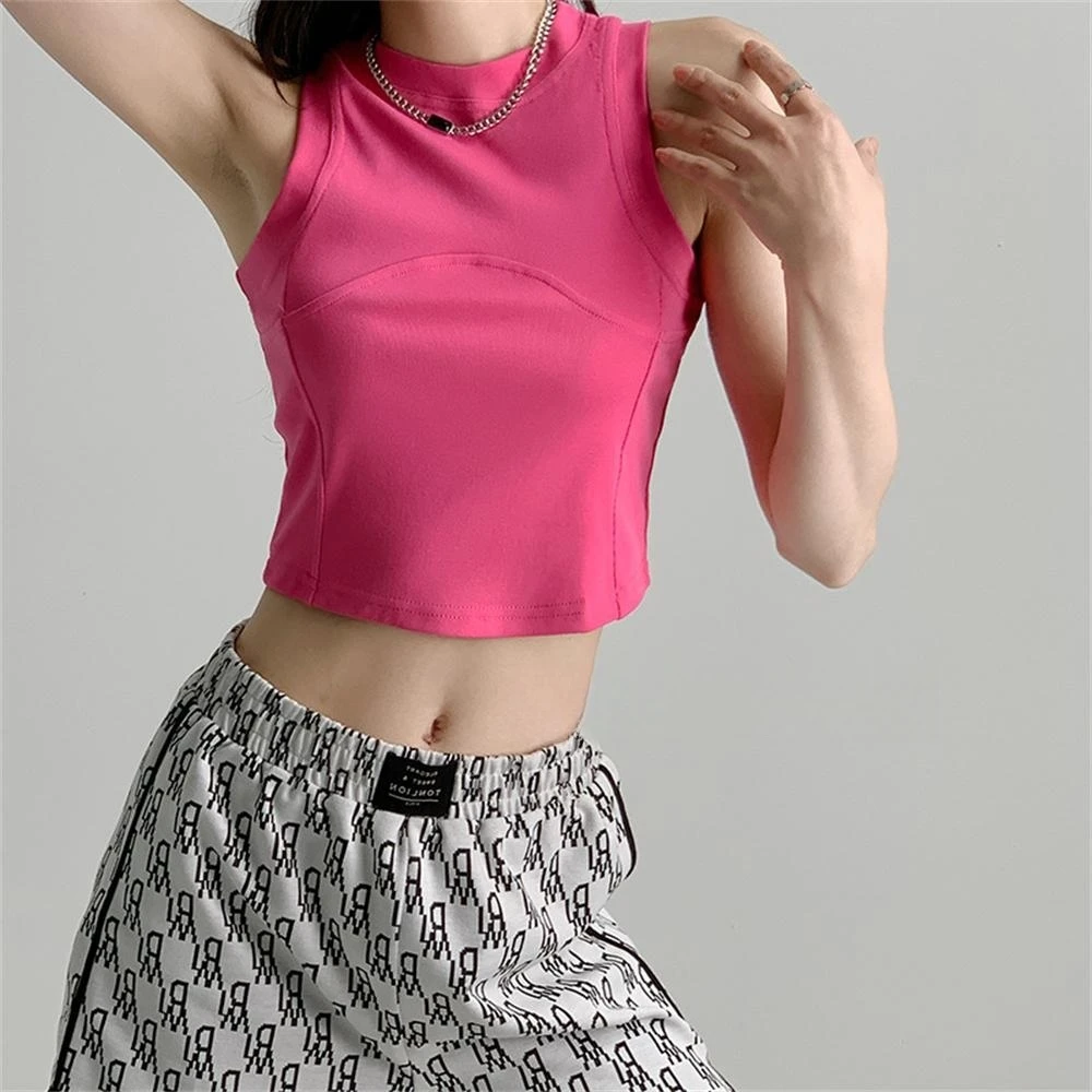 

Summer Sexy Tank Top Ribbed Knitted Sleeveless Tops Female Casual Fashion O Neck Camisole Female Solid Color Basic Elastic Vest