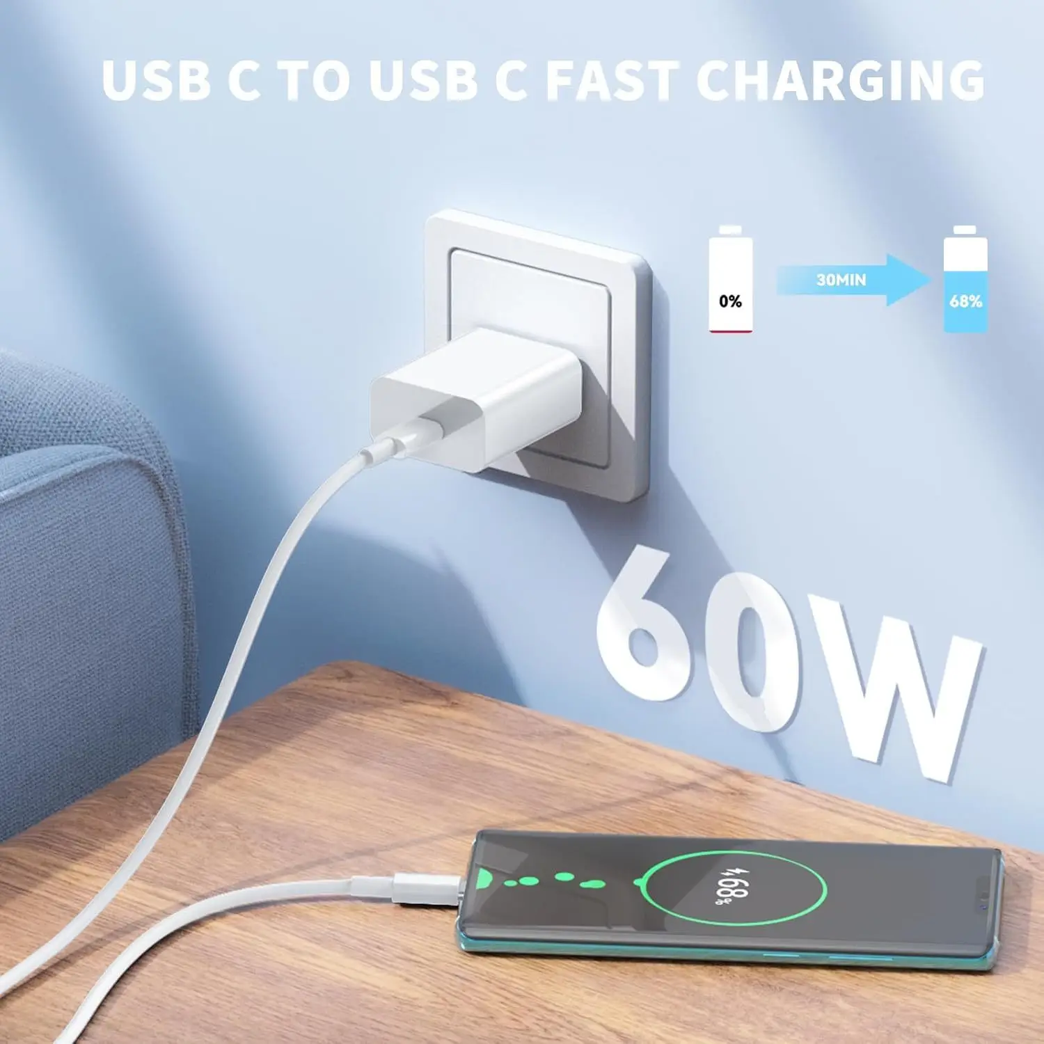 아이폰 15 충전 케이블용 5팩 60W USB C to USB C 케이블, 타입 C 고속 충전 코드, 아이폰 17/16/15Pro/Plus/Pro Max용