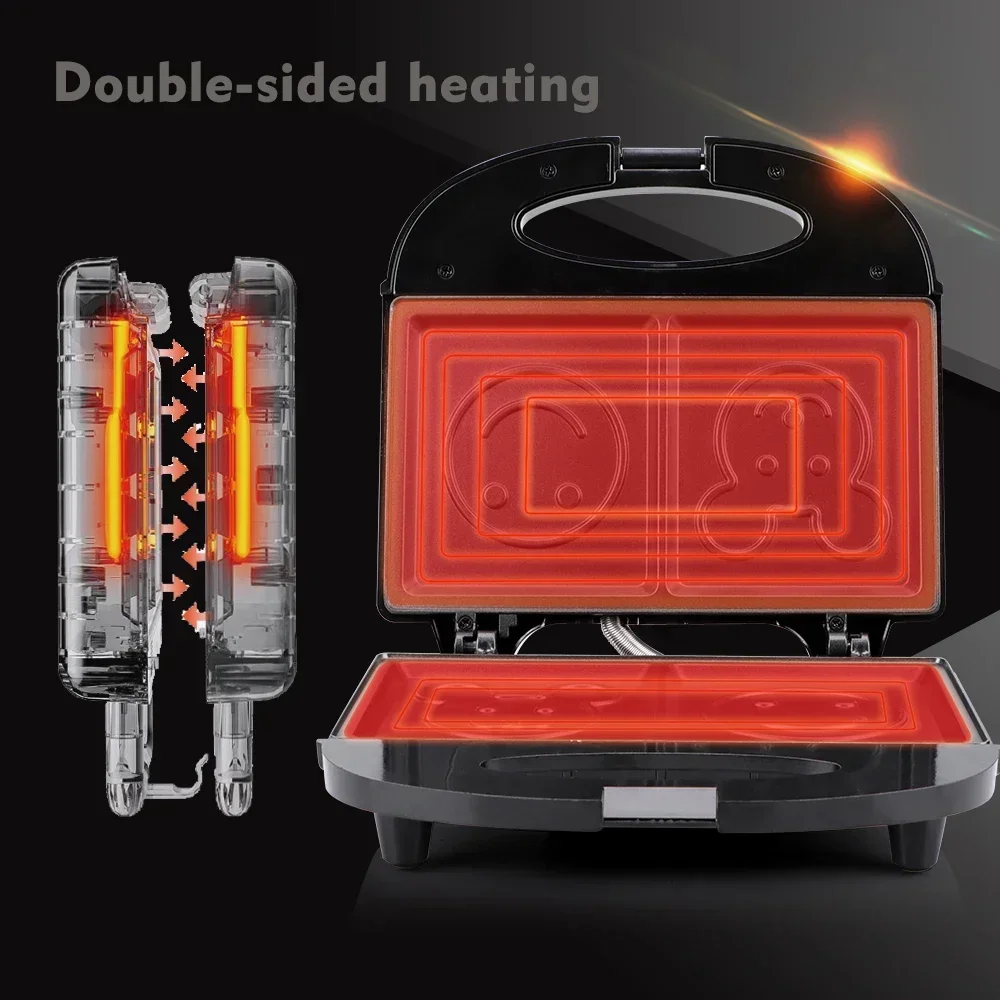 OXPHIC 750W Smlie Face Hot Sandwich Maker Breakfast Machine Grill Machine Toasters Waffle Makers Toasting