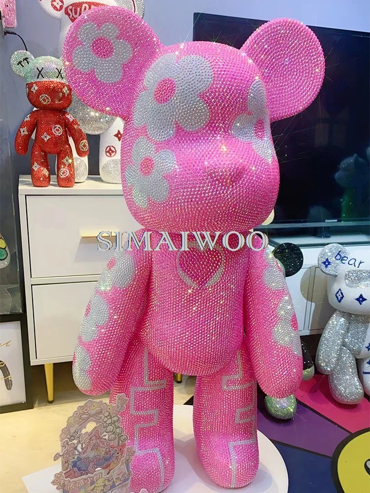 Mit Diamanten besetzte Bärenfigur, rosa Pfirsichblumenmotive, Skulptur, handgefertigtes Strass-Mosaik, Kunsthandwerk, Weihnachtsgeschenk, Heimdekoration – Detail 10