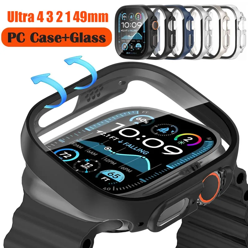 Tempered Glass PC Case & Bumper Shell for Apple Watch 49mm - Premium Screen Protector Cover