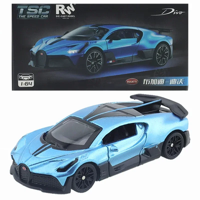 TSC 1/64 Bugatti Divo Carbon Grey/Metal Blue Car Alloy Toys Motor