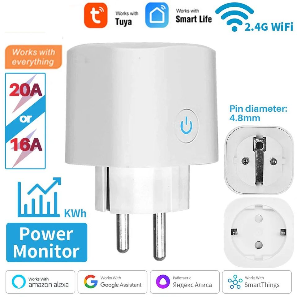 Tuya Smart Socket 16A /20A EU WiFi Smart Plug With Power Monitoring Timing Function Voice Control Alexa Google Assitant