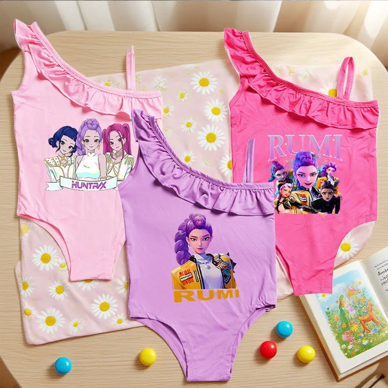Maillot de bain série Kpop Demon Hunter, nouveau maillot de bain d'été pour filles avec bretelles, vêtements de plage décoratifs, pour les âges de 2 à 10 ans