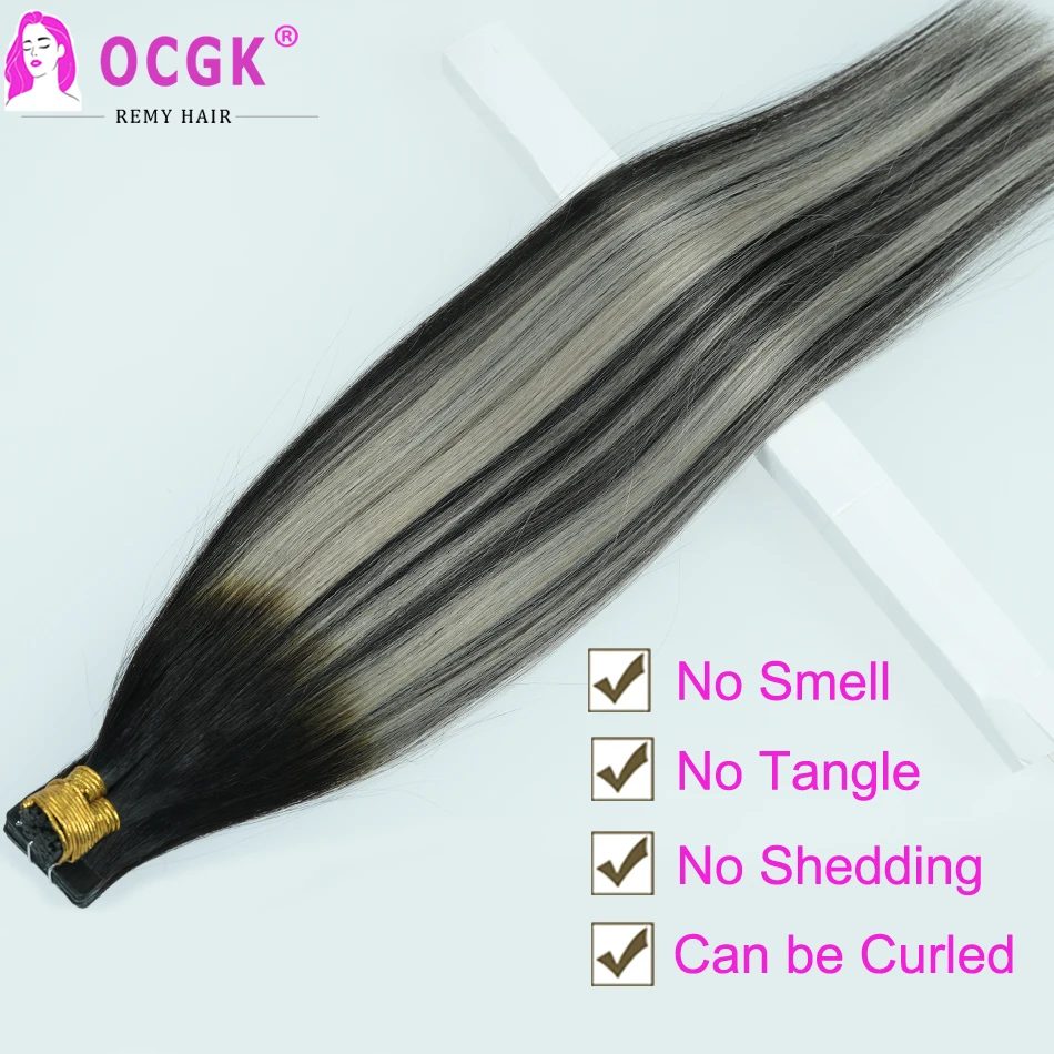 Straight I Tip Hair Extensions Human Hair Natural Black Highlighted Grey Remy Extensions Human I Tip 1g/pc T1B Grey