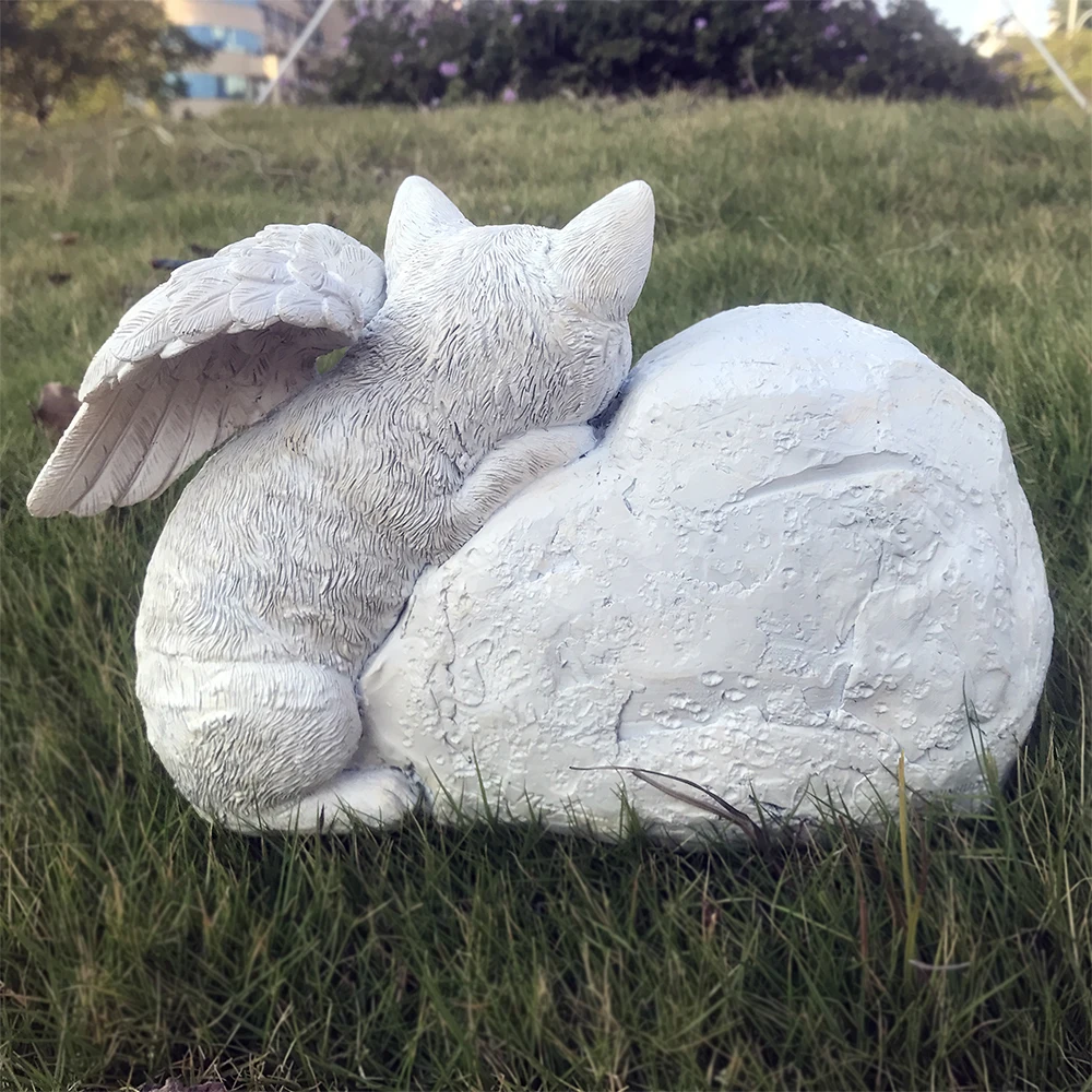 Personalized Pet Cat Memorial Stone with A Sleeping Cat Angel Statue, Grave Markers Headstone Tombstone-Forever in My Hearts