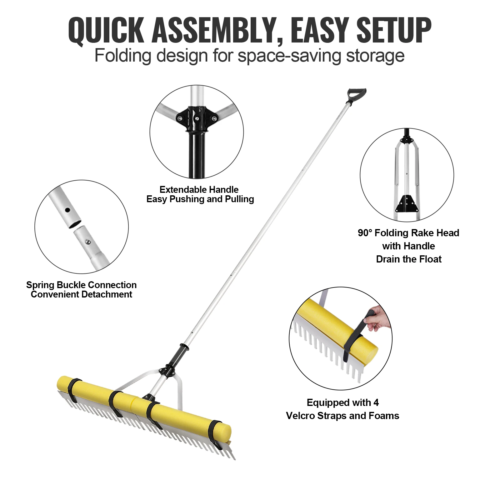 VEVOR Landscape Rake 36" Landscape Rake Lake Weed Rake w/102.36" Adjustable Extension for Loosening Soil/Lawn Care/Weeding Lake 4