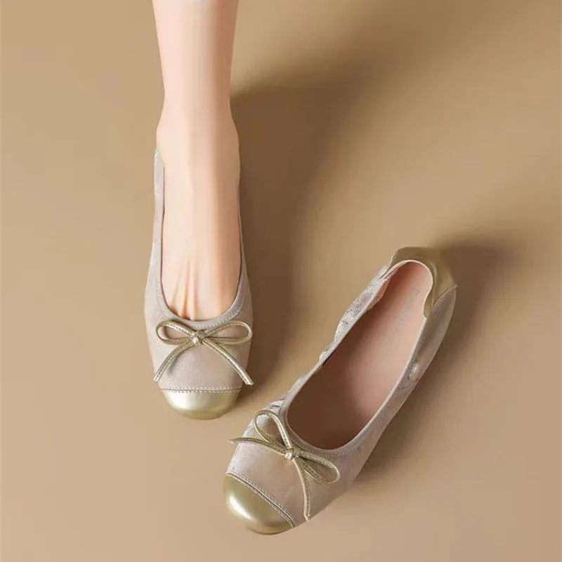 Women's Flat Shoes With Bow Luxury Leather Casual Moccasins Ladies