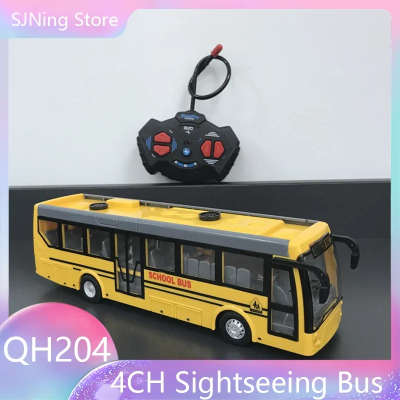 1:48 4CH Yellow RC Single Double Bus Light Sound Electric School Tourist Sightseeing Vehicles Car Simulagtion Toys Gifts 3