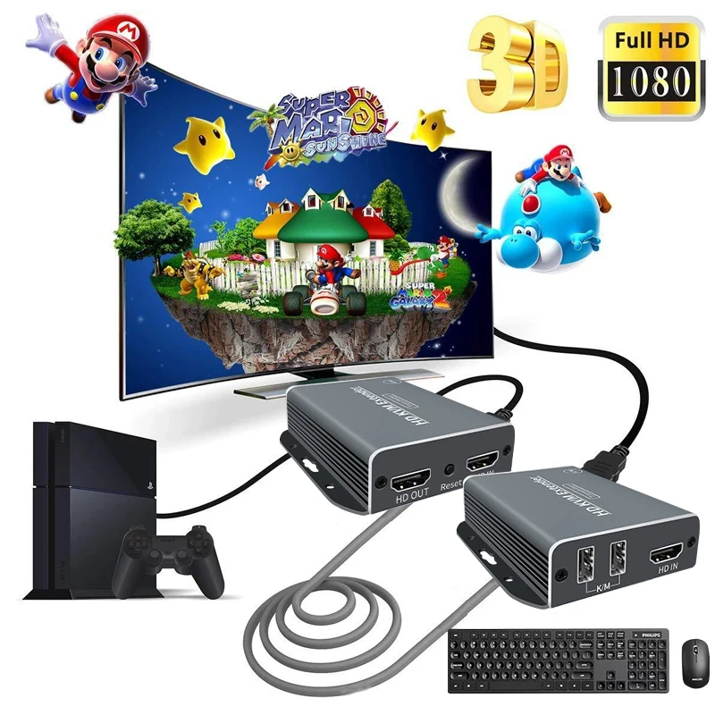 Фото Квм-удлинитель 60 м, более Cat6, 1080P, USB квм-удлинитель Ethernet, передатчик с выходом USB, клавиатура, мышь для Dahua Haikang NVR №4