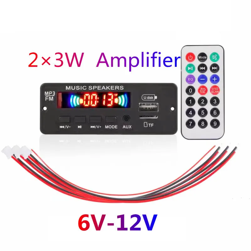 Handsfree  6W Amplifier Wireless Bluetooth 12V MP3 WMA Decoder Board Car Audio USB TF FM Radio Module with Remote Control 