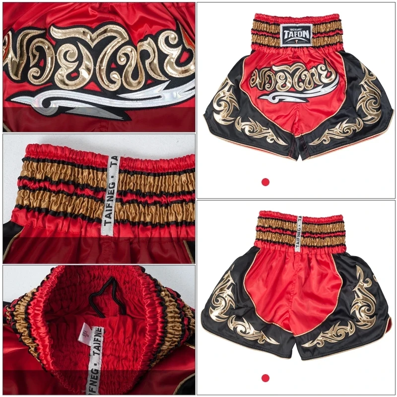 Professional Boxing Trunks Mens Womens Embroidery MMA Shorts Combat Kickboxing Training Trunks Kids Boys Girls Muay Thai Pants
