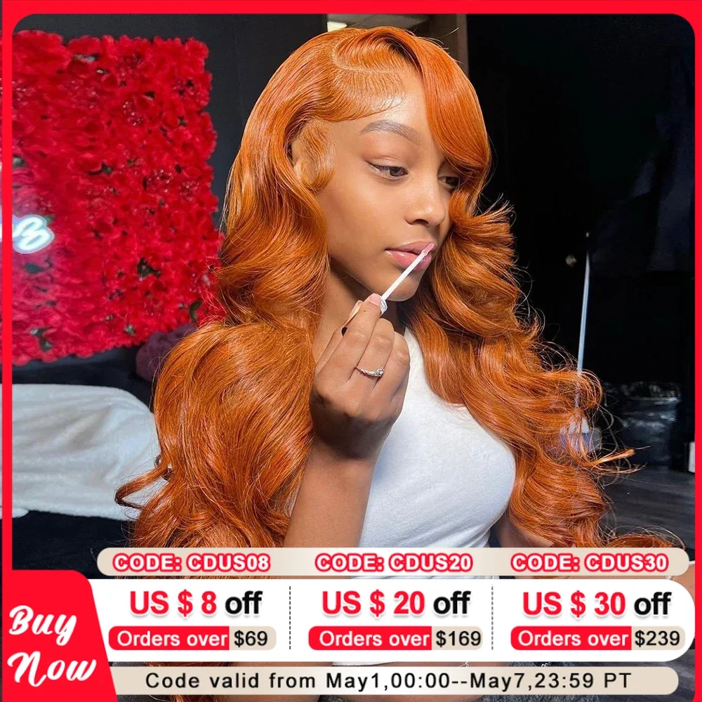 

Swupod 13x4 13x6 200 Density Transparent HD Lace Front Wig for Women Body Wave Remy Human Hair Ginger Orange Color Glueless