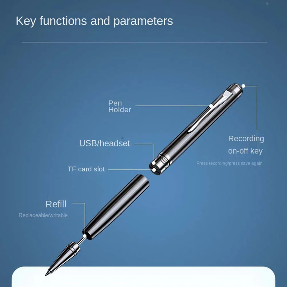 Digital Recarregável Voice Recorder Pen Gravação de Áudio Profissional Wav Ditafone Dispositivo de Gravação de Longo Tempo - Image 2